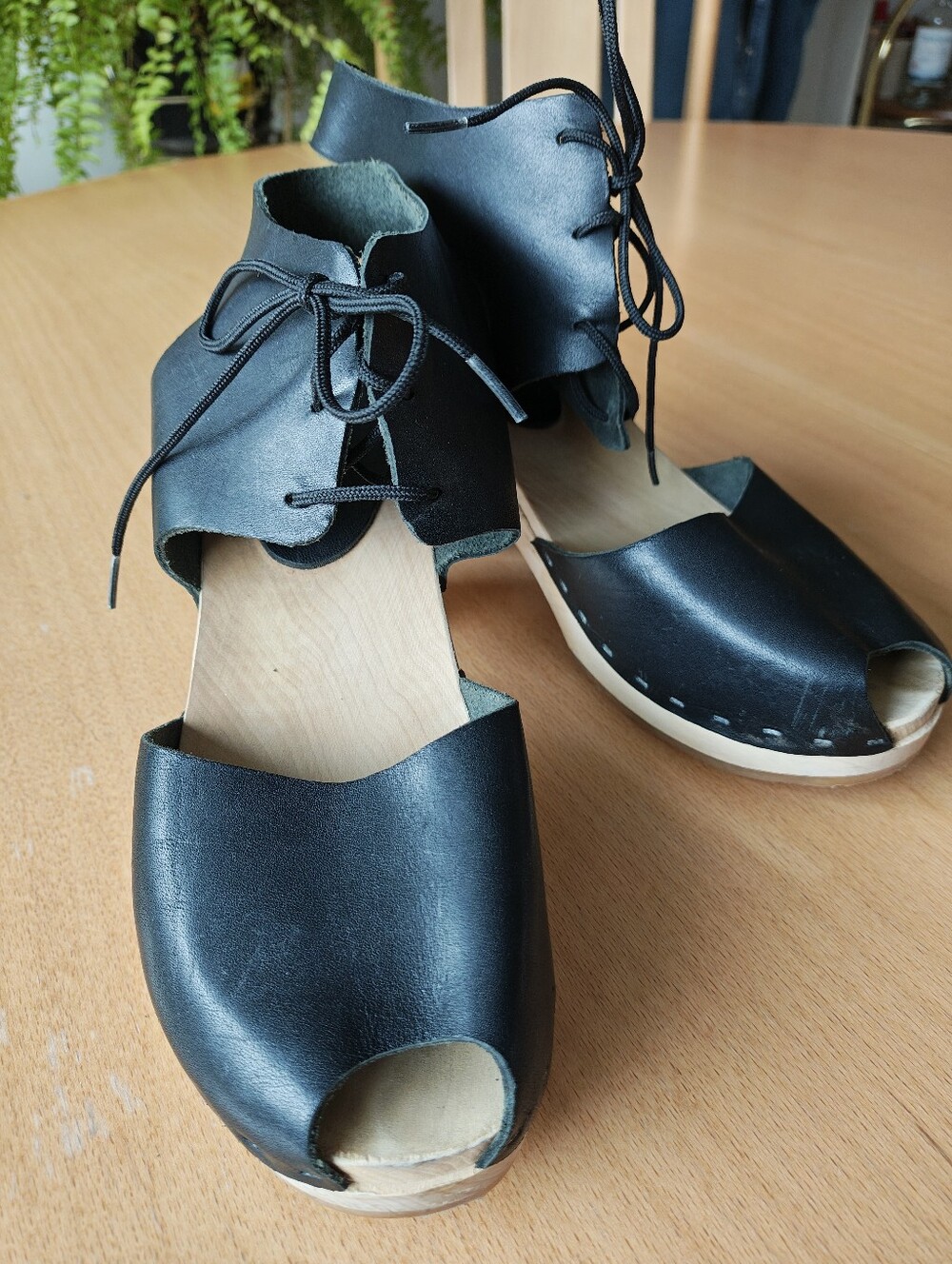 BRYR Sofie Peep Toe Clogs Black Leather 36 6